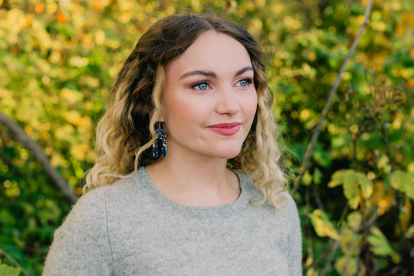 Leather Earrings / Mini Sunrays / Vibrant Ocean Cork