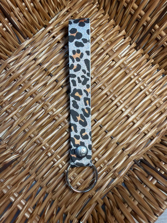 Sparkle Leopard Silver Wristlet Keychain