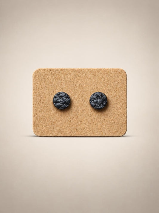 Deep Black Leather Stud Earrings