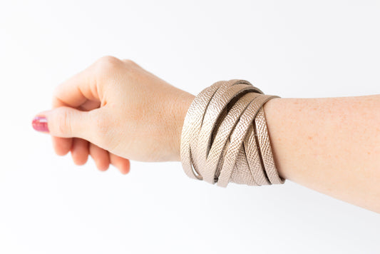 Leather Bracelet / Original Sliced Wrap Cuff / White Gold / Extra Large