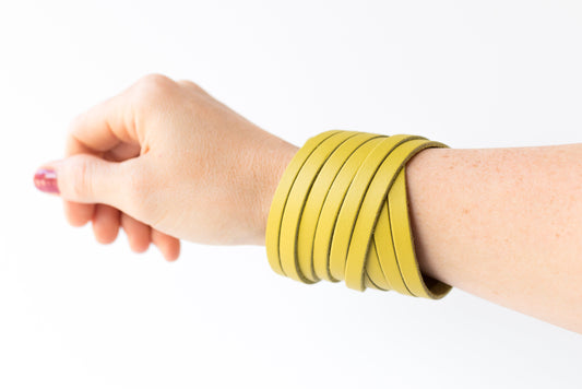 Leather Bracelet / Original Sliced Wrap Cuff / Pear / Small