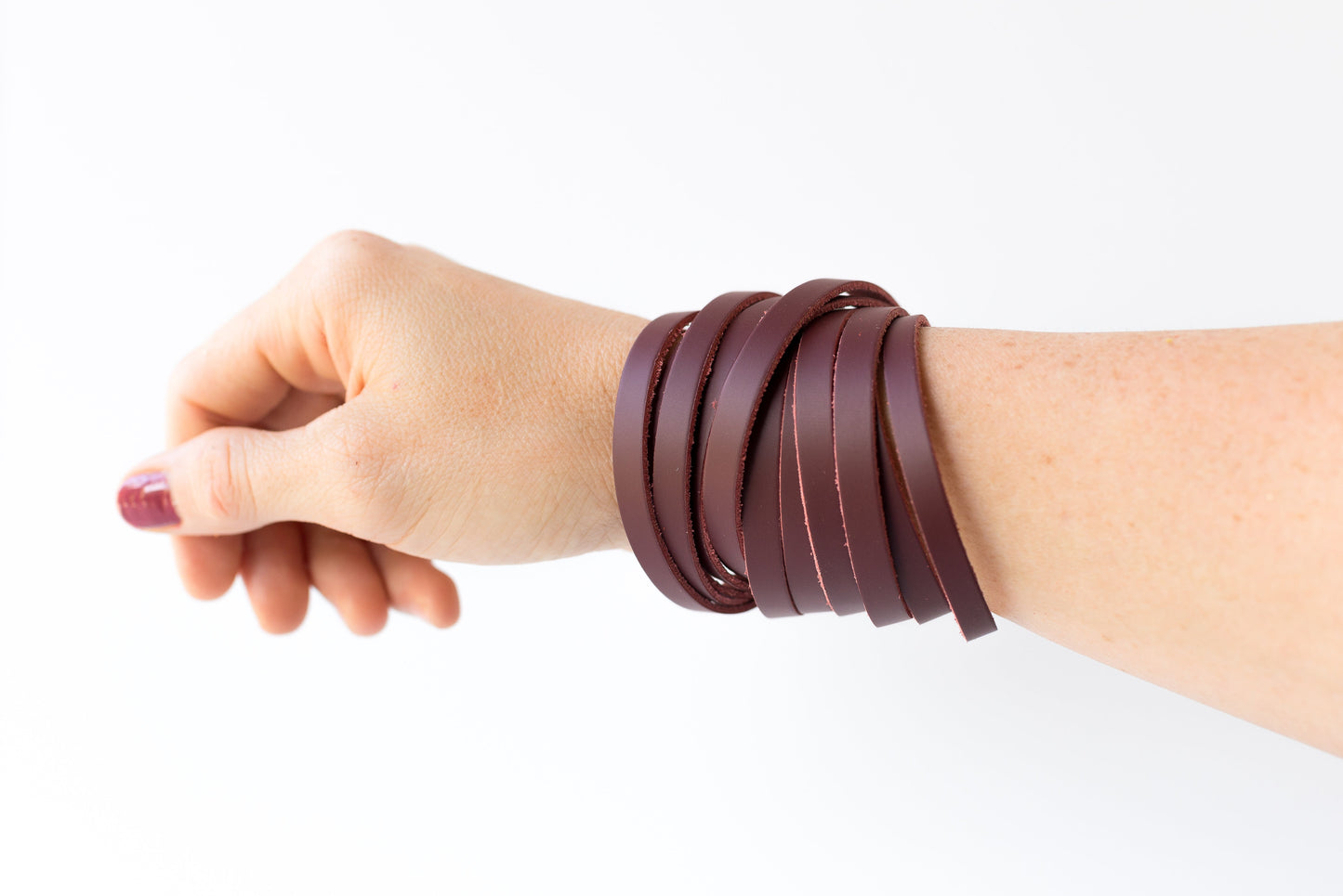 Leather Bracelet / Original Sliced Wrap Cuff / Smooth Sangria / Small