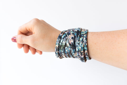 Leather Bracelet / Original Sliced Wrap Cuff / Electric Nights Cork / Small