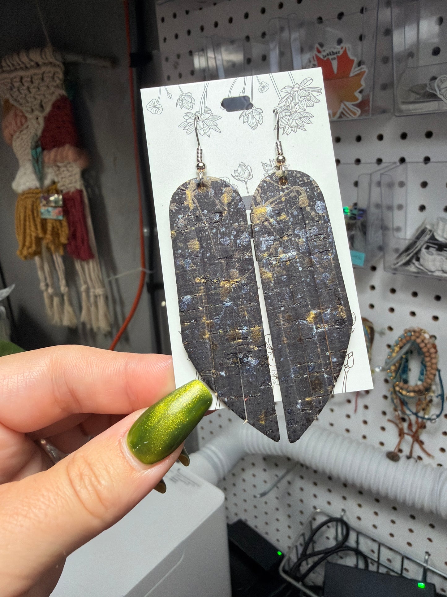 Black Splotchy Fringe Earrings