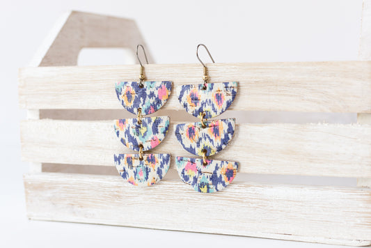 Leather Earrings / Tri Luna / Summer Fun Cork