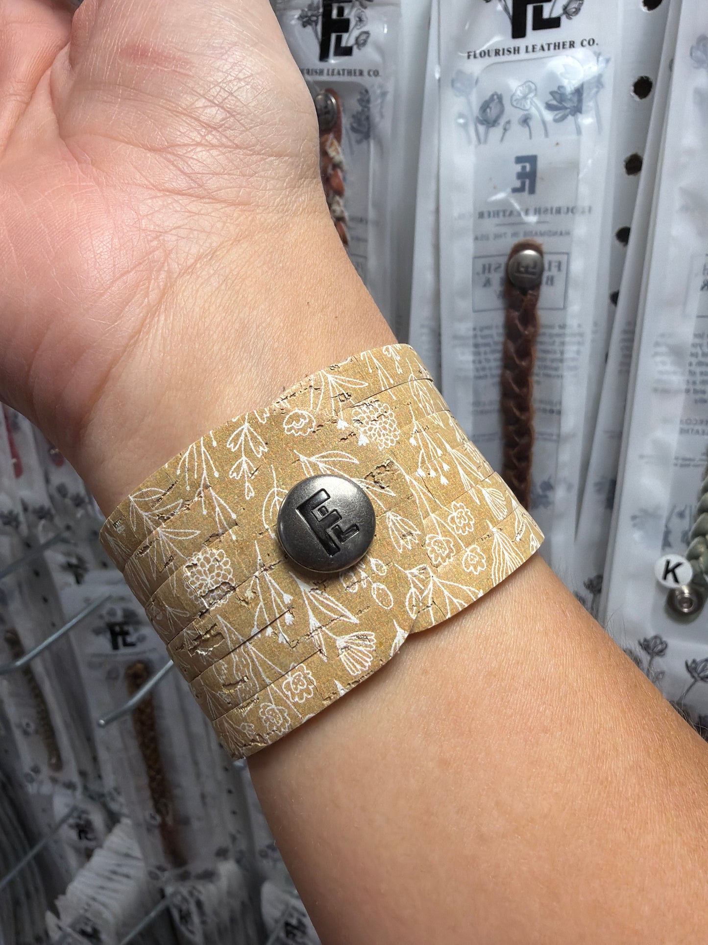 Straw Flowers Cork Sliced Cuff - Regular