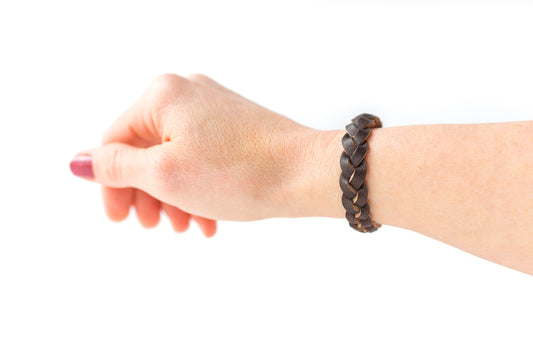 Braided Leather Bracelet / Washed Dark Brown
