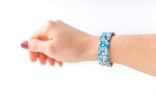Leather Bracelet / Ultra Skinny Sliced Cuff / White Petals Cork