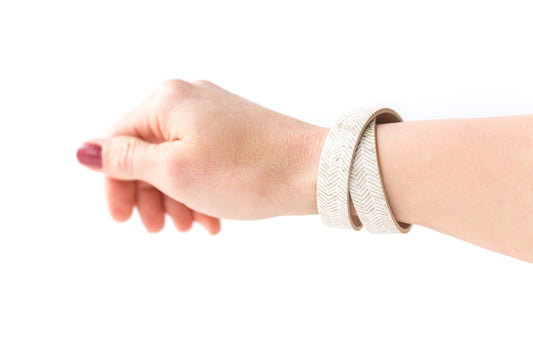 Leather Bracelet / Slim Wrap Cuff / Sand Herringbone Cork / Large