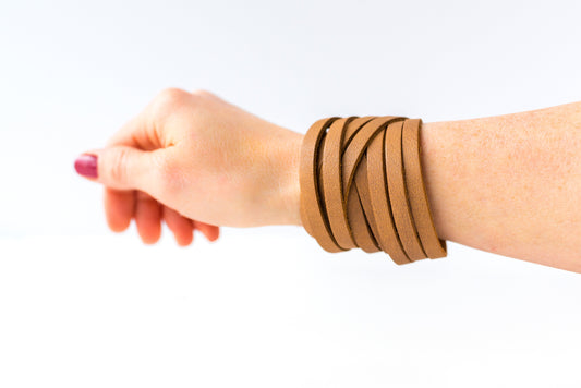 Leather Bracelet / Original Sliced Wrap Cuff / Washed Tan / Regular