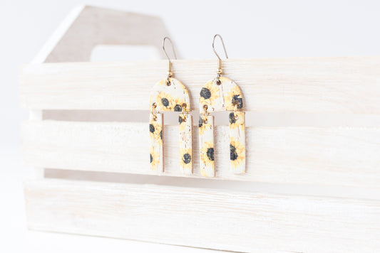 Leather Earrings / Mini Sunrays / Sunny Flowers Cork