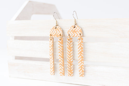 Leather Earrings / Sunrays / Apricot Cork