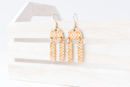 Leather Earrings / Mini Sunrays / Apricot Cork