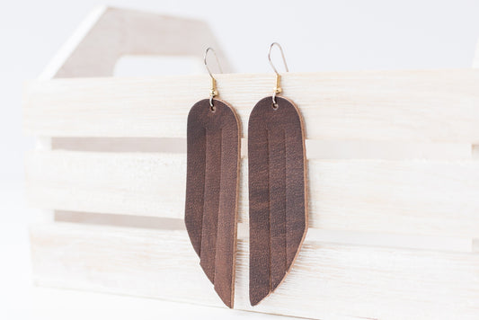 Leather Earrings / Fringe / Washed Dark Brown