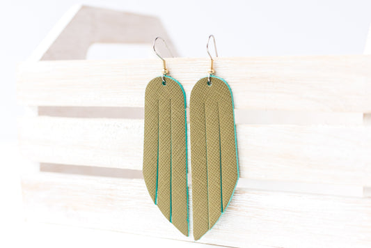 Leather Earrings / Fringe / Green Olive