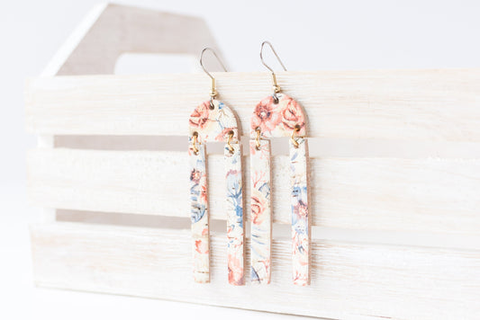 Leather Earrings / Sunrays / Vintage Flowers Cork