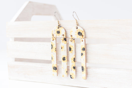 Leather Earrings / Sunrays / Sunny Flowers Cork