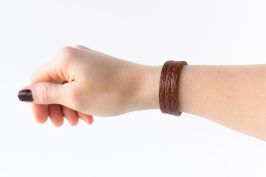 Leather Bracelet / Ultra Skinny Sliced Cuff / Saddle Brown