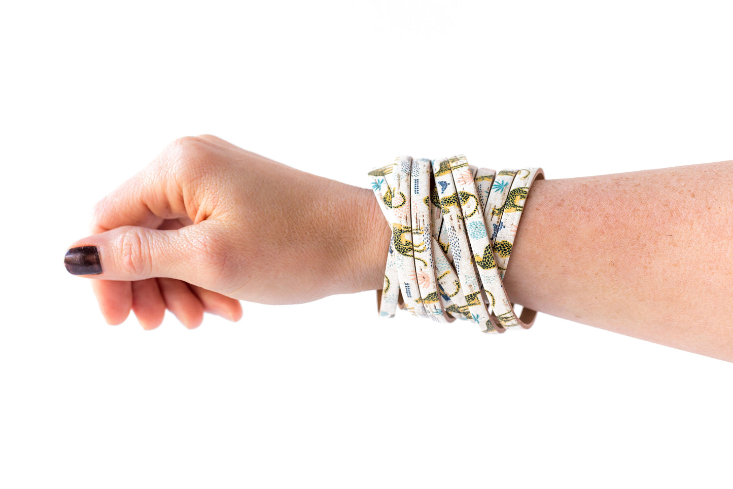 Leather Bracelet / Original Sliced Wrap Cuff / Wild Cheetah Cork