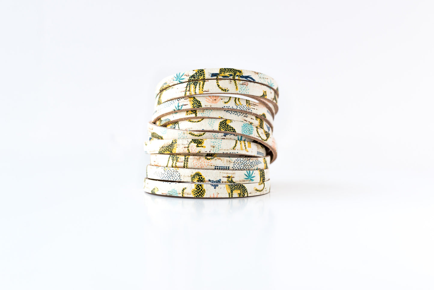 Leather Bracelet / Original Sliced Wrap Cuff / Wild Cheetah Cork