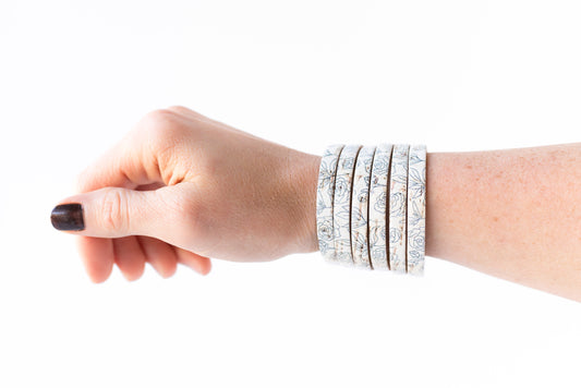 Leather Bracelet / Original Sliced Cuff / Simple Roses Cork / Extra Large