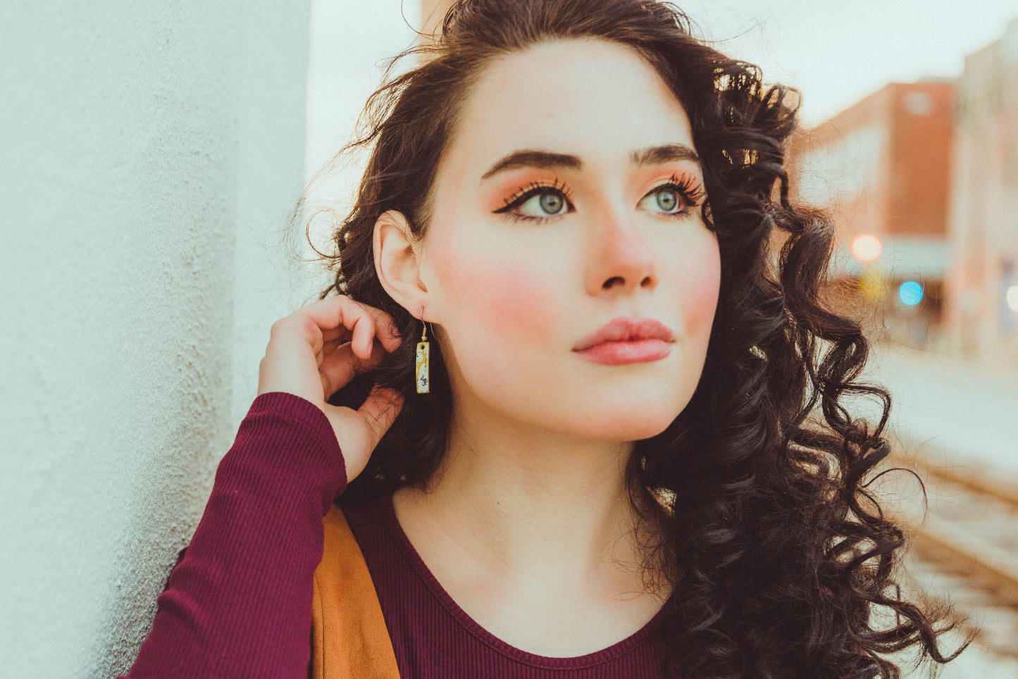 Leather Earrings / Simple Tiny / Flourishing Cork