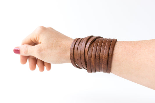 Leather Bracelet / Original Sliced Wrap Cuff / Saddle Brown / Extra Large