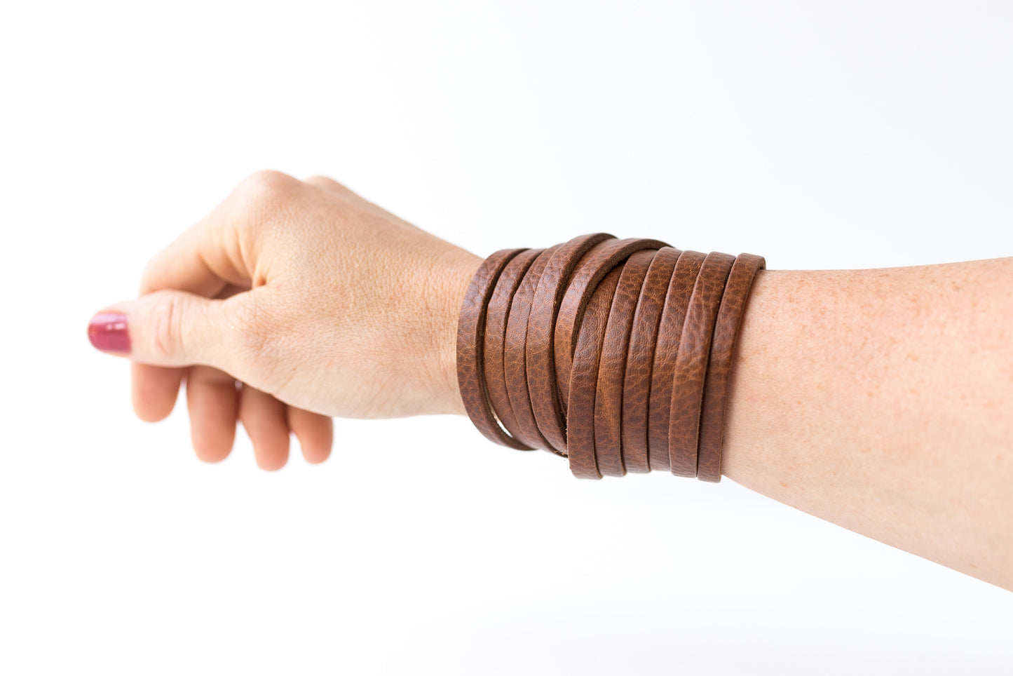 Leather Bracelet / Original Sliced Wrap Cuff / Saddle Brown / Regular
