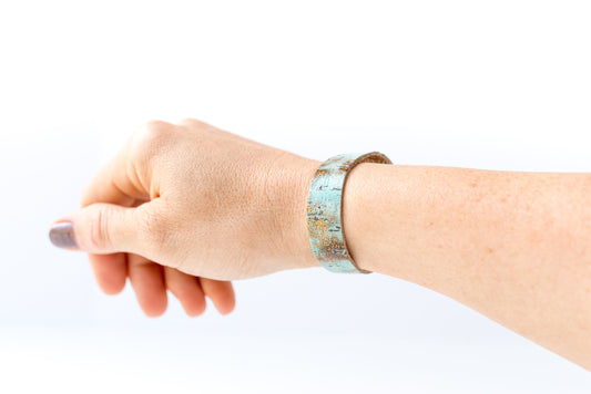 Leather Bracelet / Skinny Slim Cuff / Driftwood Turquoise / Regular