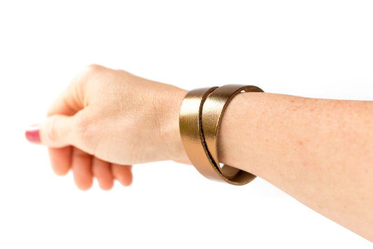 Leather Bracelet / Slim Wrap Cuff / Metallic Bronze