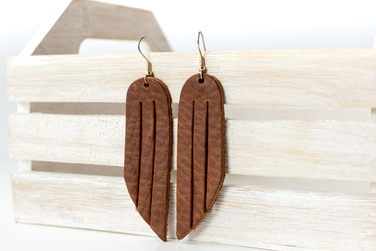 Leather Earrings / Fringe / Saddle Brown