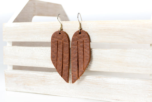 Leather Earrings / Mini Fringe / Saddle Brown