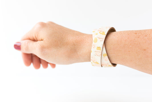 Leather Bracelet / Slim Wrap Cuff / Summer Peony Cork
