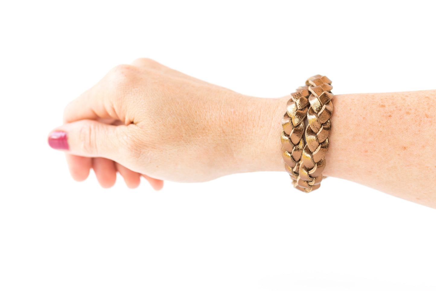 Double Wrap Braided Leather Bracelet / Metallic Bronze / Regular