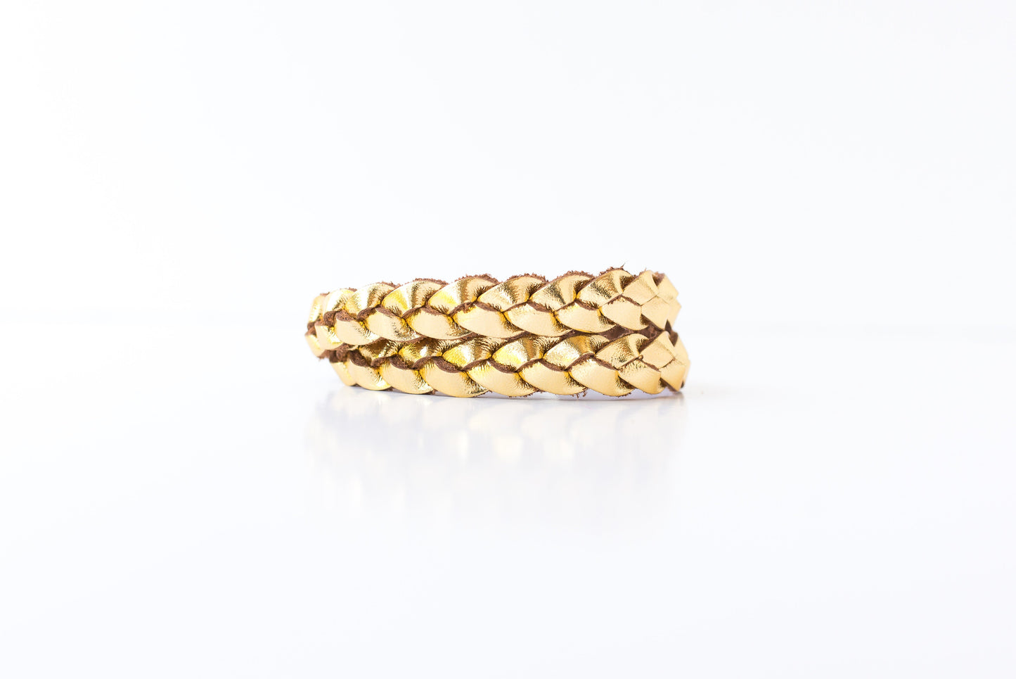 Double Wrap Braided Leather Bracelet / Metallic Gold