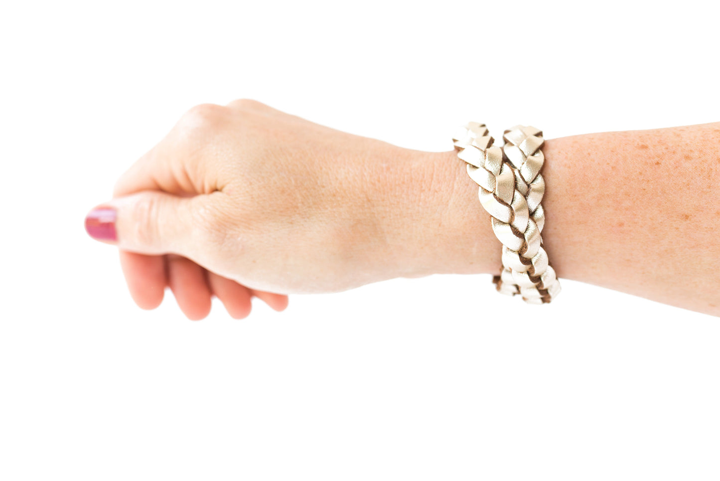 Double Wrap Braided Leather Bracelet / Metallic Platinum