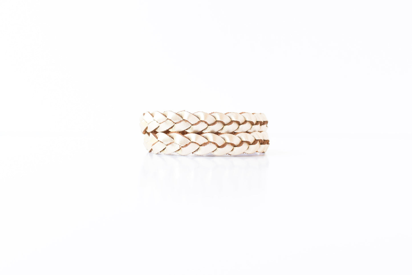 Double Wrap Braided Leather Bracelet / Metallic Platinum