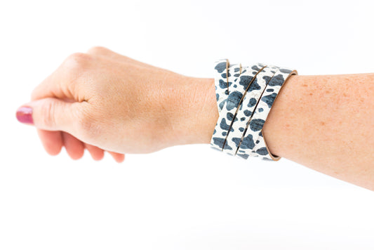 Leather Bracelet / Skinny Sliced Wrap Cuff / Cowbell Cork