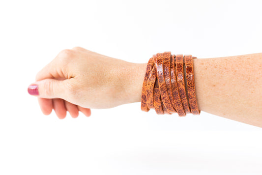 Leather Bracelet / Original Sliced Wrap Cuff / Vintage Brown / Extra Large