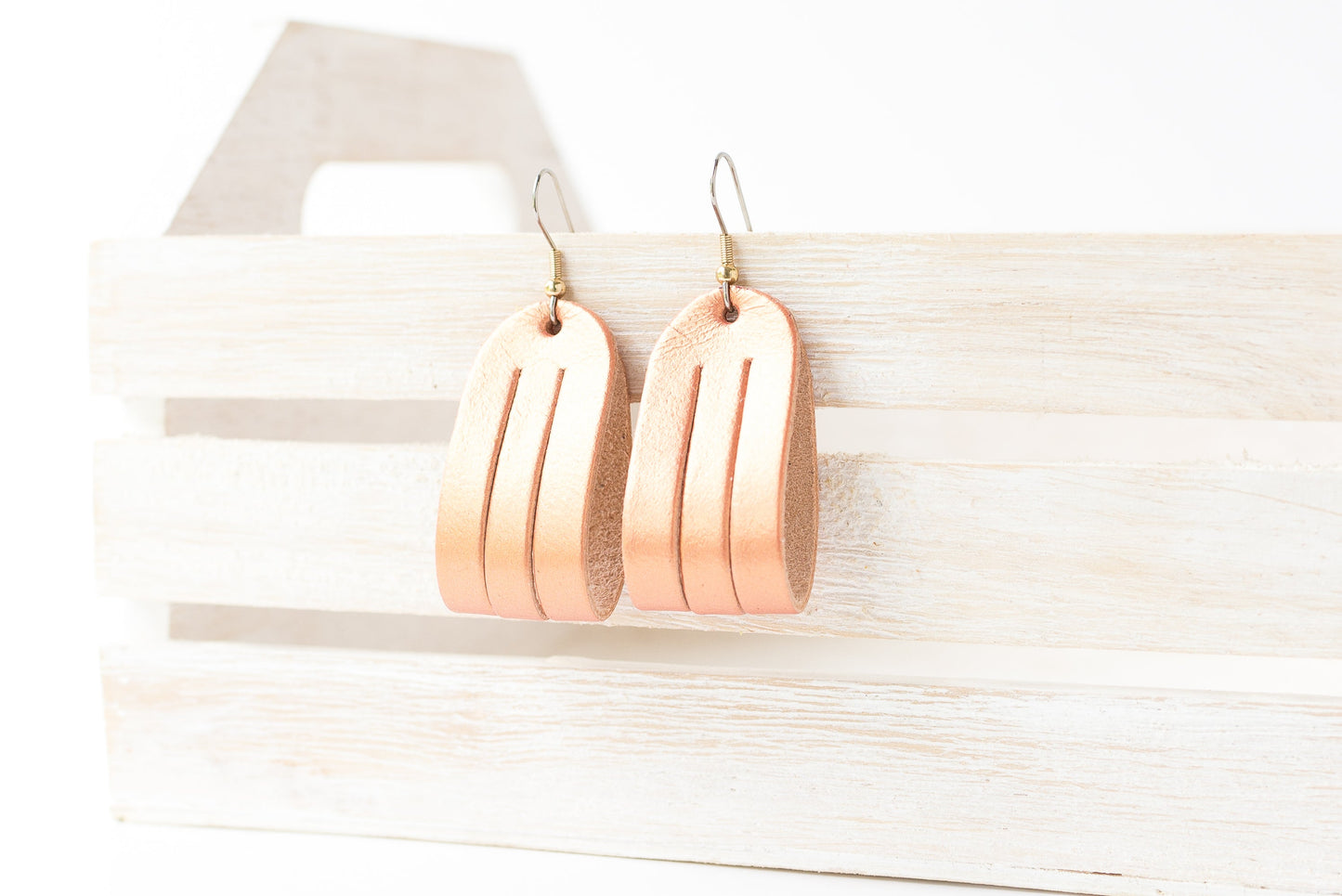 Leather Earrings / Mini Sliced / Rosy Copper