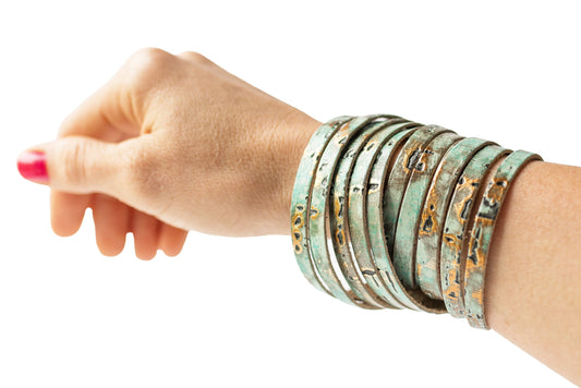 Leather Bracelet / Original Sliced Wrap Cuff / Driftwood Turquoise