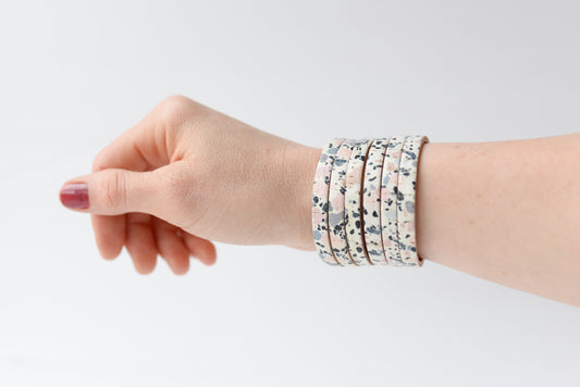 Leather Bracelet / Original Sliced Cuff / Sunset Pebbles Cork / Extra Large