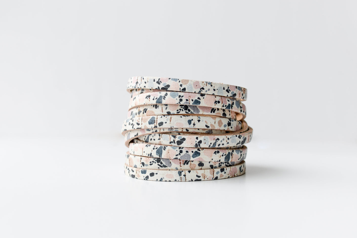Leather Bracelet / Original Sliced Wrap Cuff / Sunset Pebbles Cork / Large