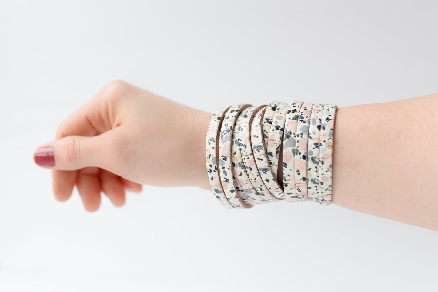 Leather Bracelet / Original Sliced Wrap Cuff / Sunset Pebbles Cork / Large