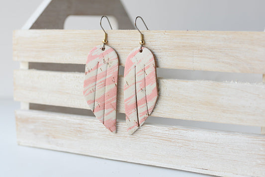 Leather Earrings / Mini Fringe / Pink Haze Cork