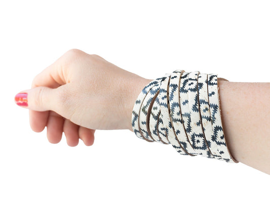 Leather Bracelet / Original Sliced Wrap Cuff / Aztec Geo Cork