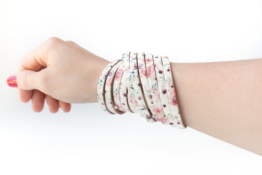 Leather Bracelet / Original Sliced Wrap Cuff / Rosey Cork / Extra Large