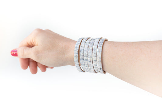Leather Bracelet / Original Sliced Cuff / Denim Cork / Large