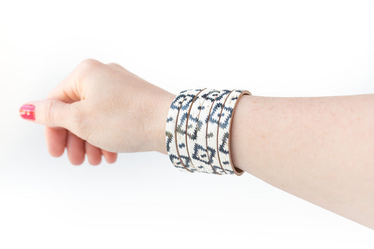 Leather Bracelet / Original Sliced Cuff / Aztec Geo Cork / Regular