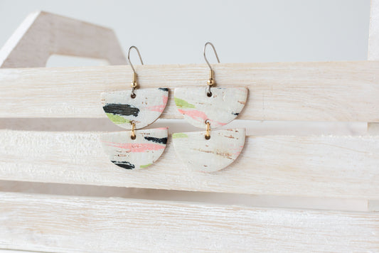 Leather Earrings / Demi Luna / Paint Splash Cork